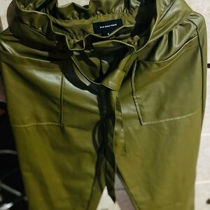 Olive Green Faux Leather Pants